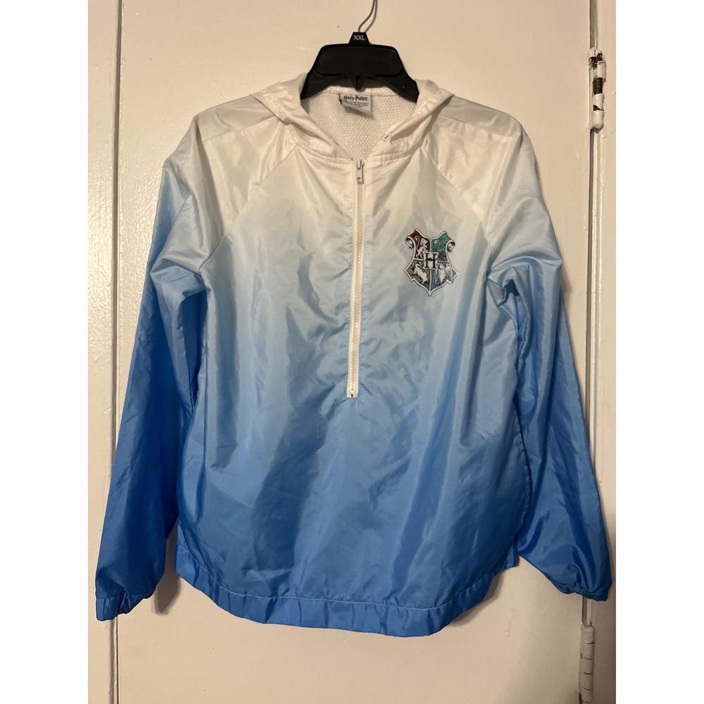 Harry Potter Hogwarts Ombre Windbreaker Jacket Blue White Half Zip XS